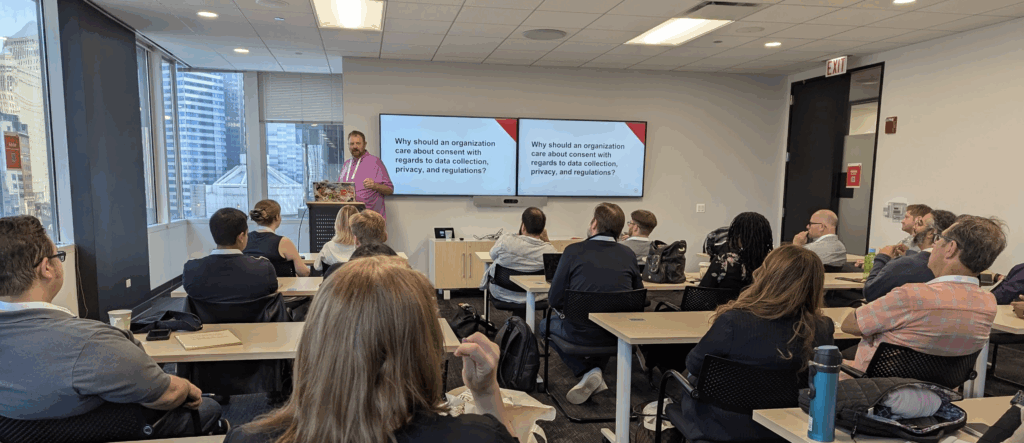 Scotty Hagen presenting on consent management at MeasureCamp Chicago 2025